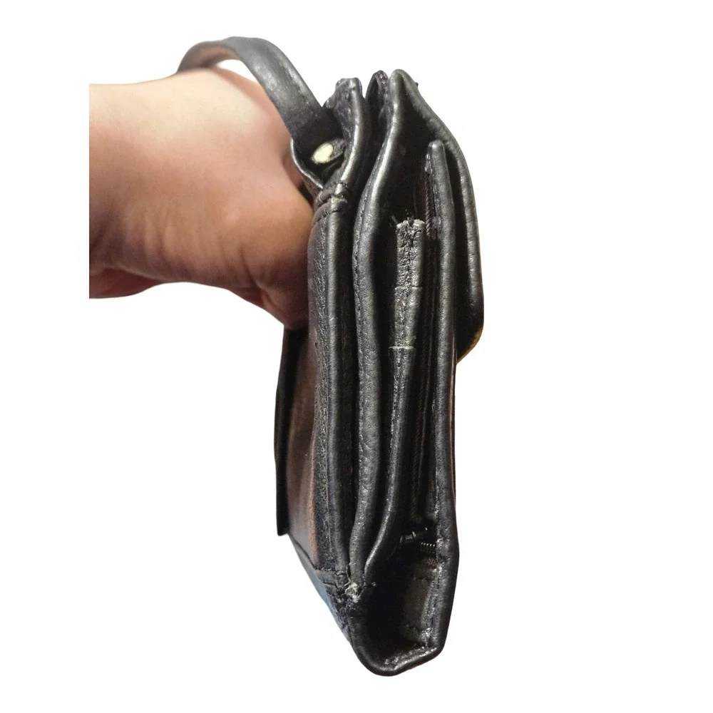 Fossil Black Pebbled Genuine Leather Crossbody Wallet Travel Bag Organizer